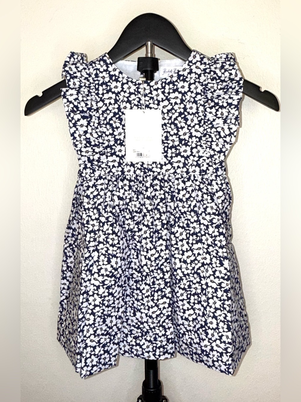 Rachel Riley Navy and White Floral Frill Sundress, size 2, NWT